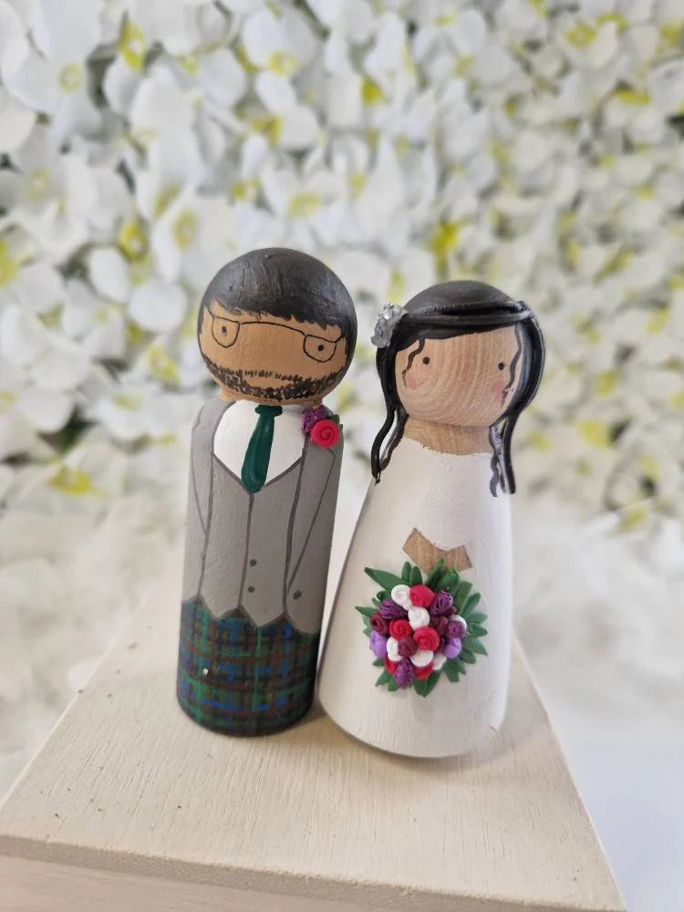 Wooden Peg Wedding Cake Toppers, Personalised