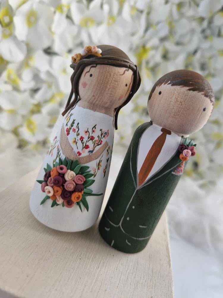 Wooden Peg Wedding Cake Toppers, Personalised