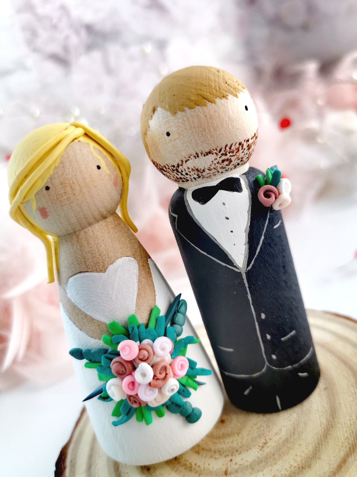 Wooden Peg Wedding Cake Toppers, Personalised