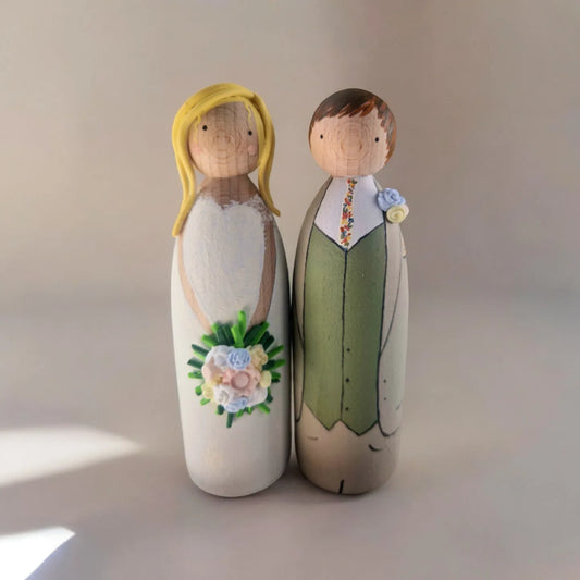 Wooden Peg Wedding Cake Toppers, Personalised