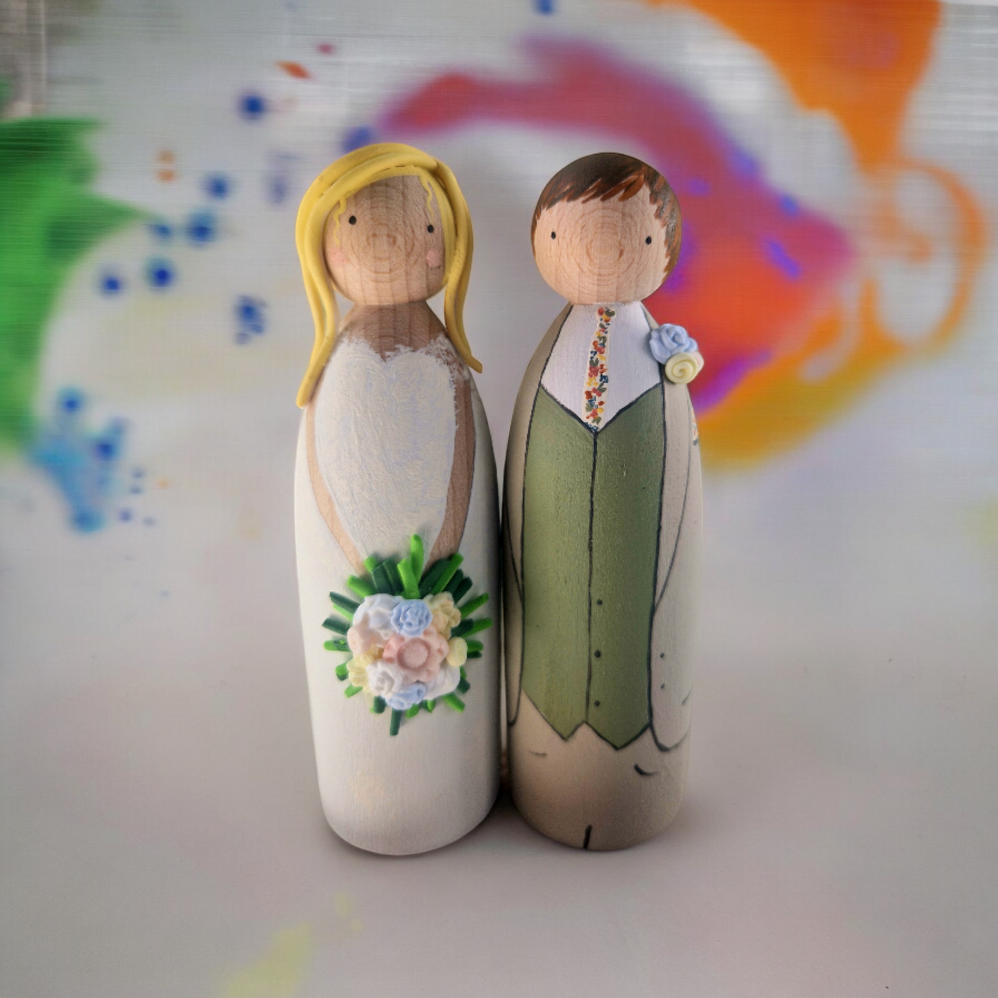 Wooden Peg Wedding Cake Toppers, Personalised