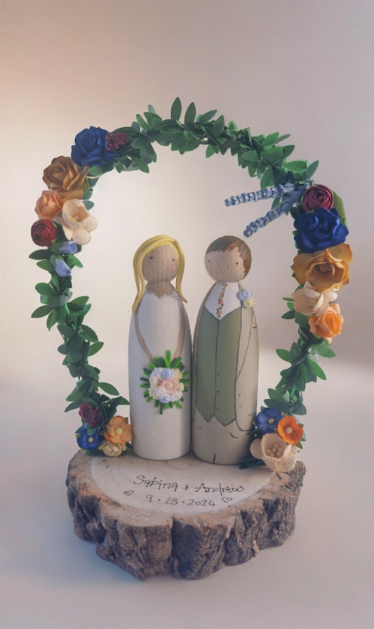 Wooden Peg Wedding Cake Toppers, Personalised