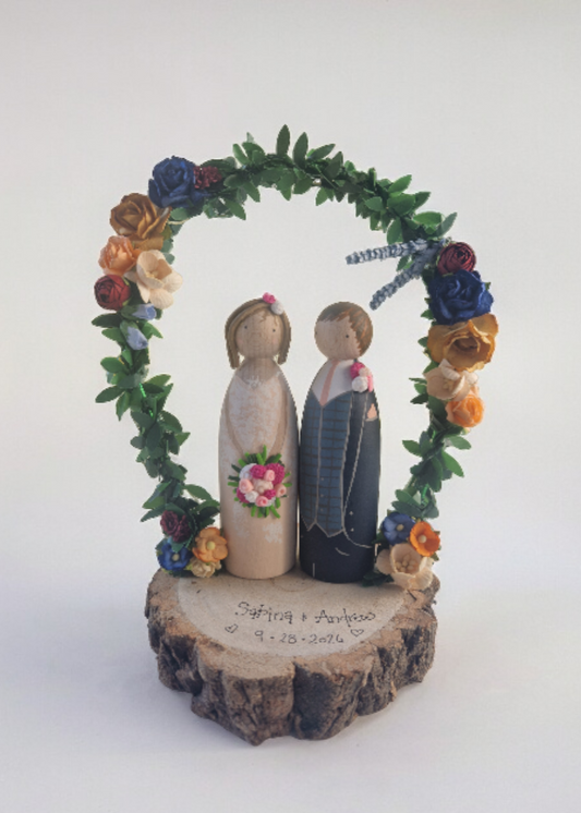 Wooden Peg Wedding Cake Toppers, Personalised