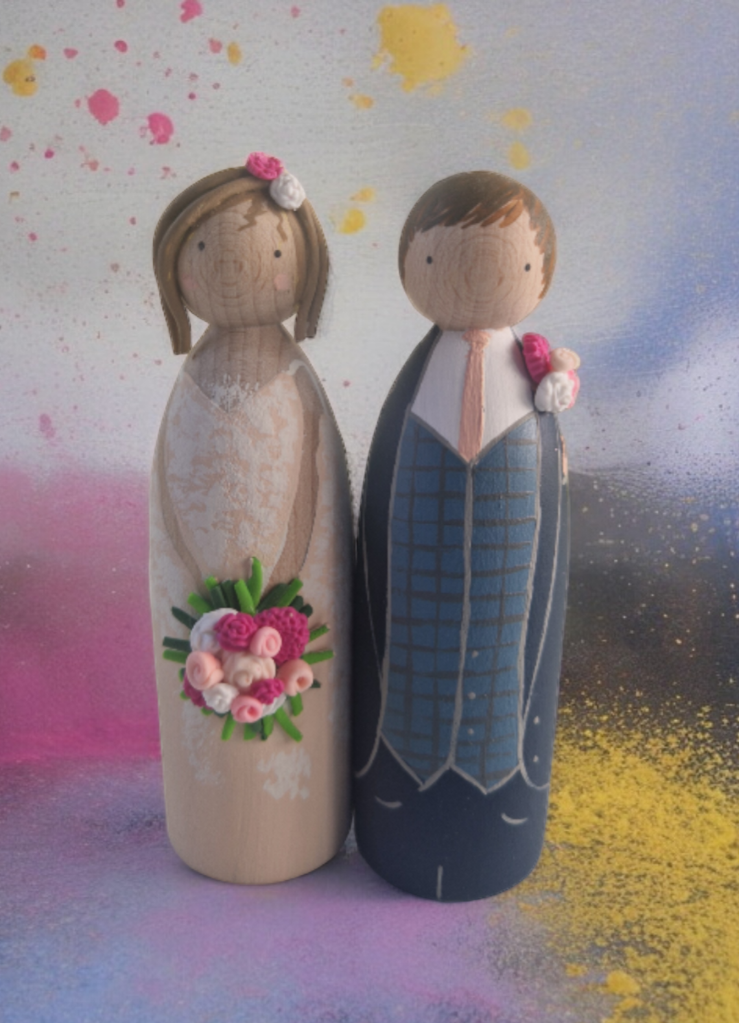 Wooden Peg Wedding Cake Toppers, Personalised