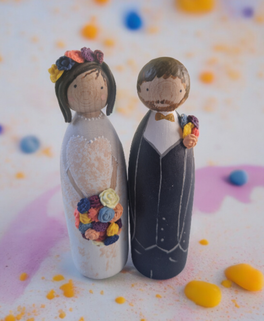 Wooden Peg Wedding Cake Toppers, Personalised