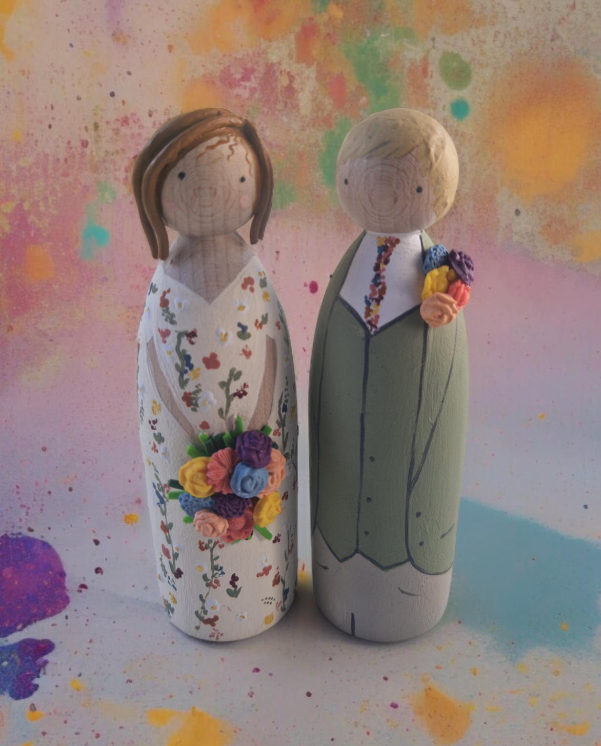 Wooden Peg Wedding Cake Toppers, Personalised