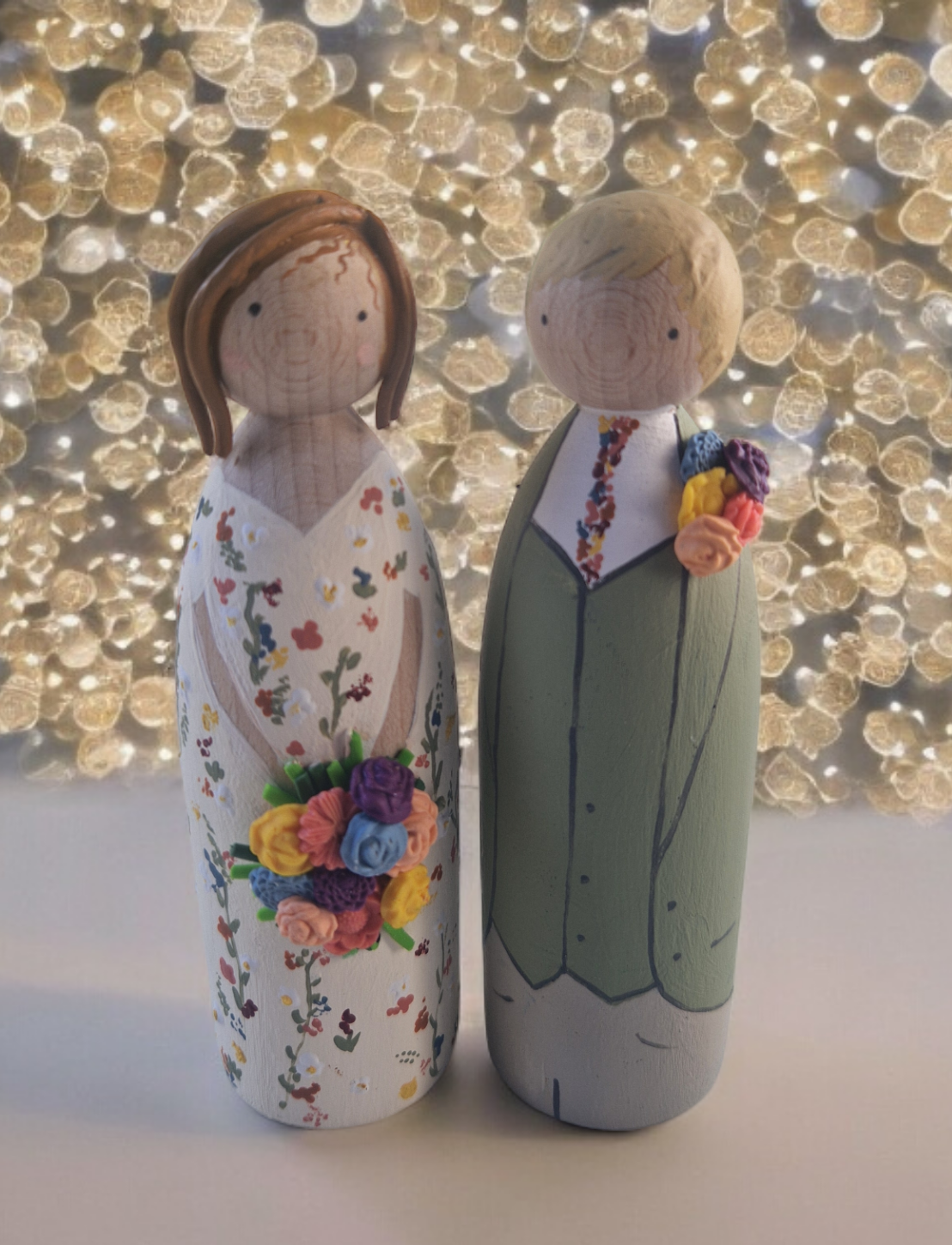 Wooden Peg Wedding Cake Toppers, Personalised