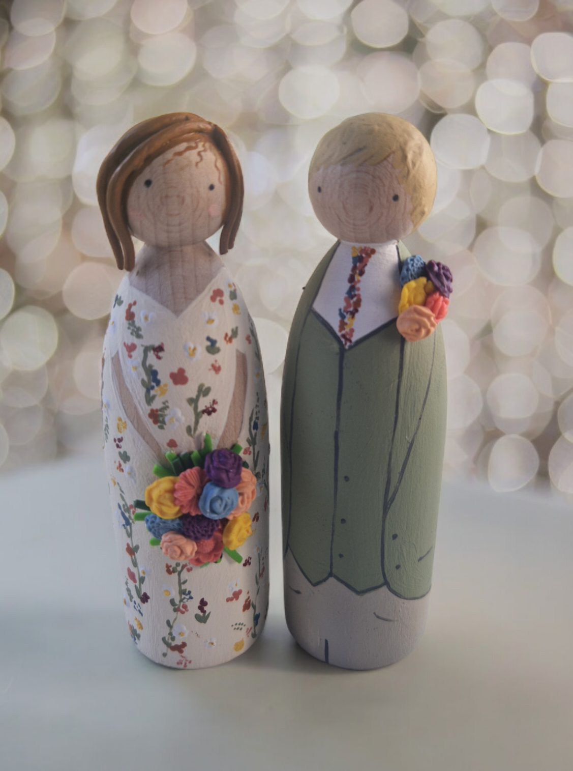 Wooden Peg Wedding Cake Toppers, Personalised