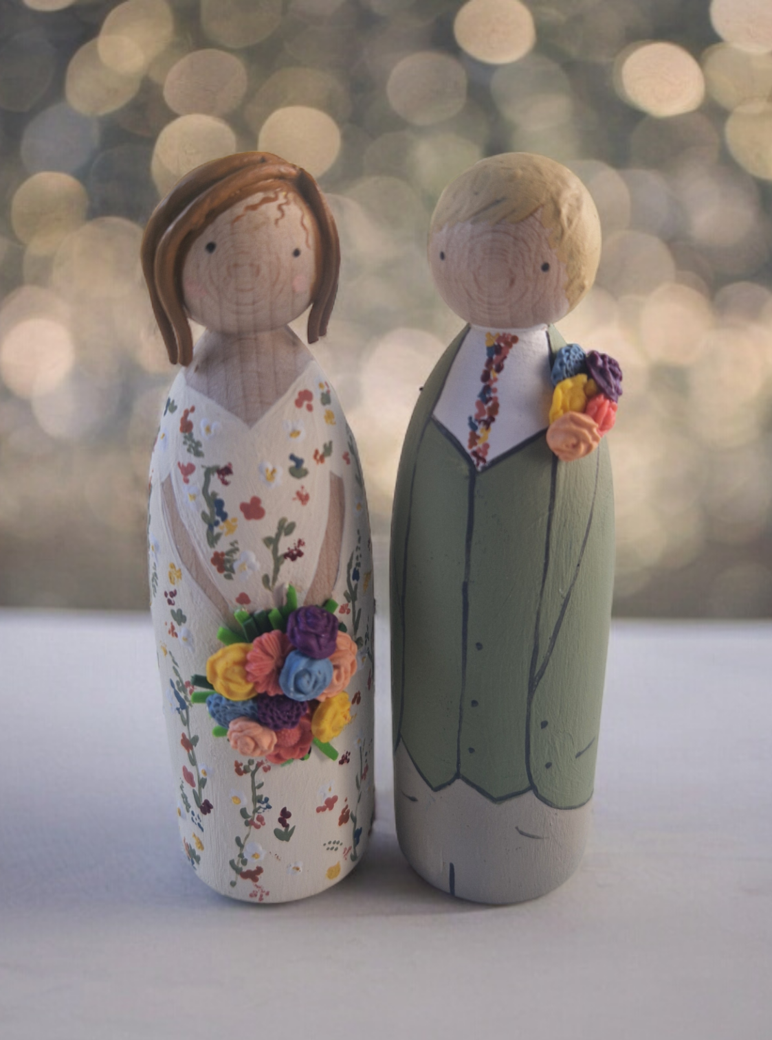 Wooden Peg Wedding Cake Toppers, Personalised