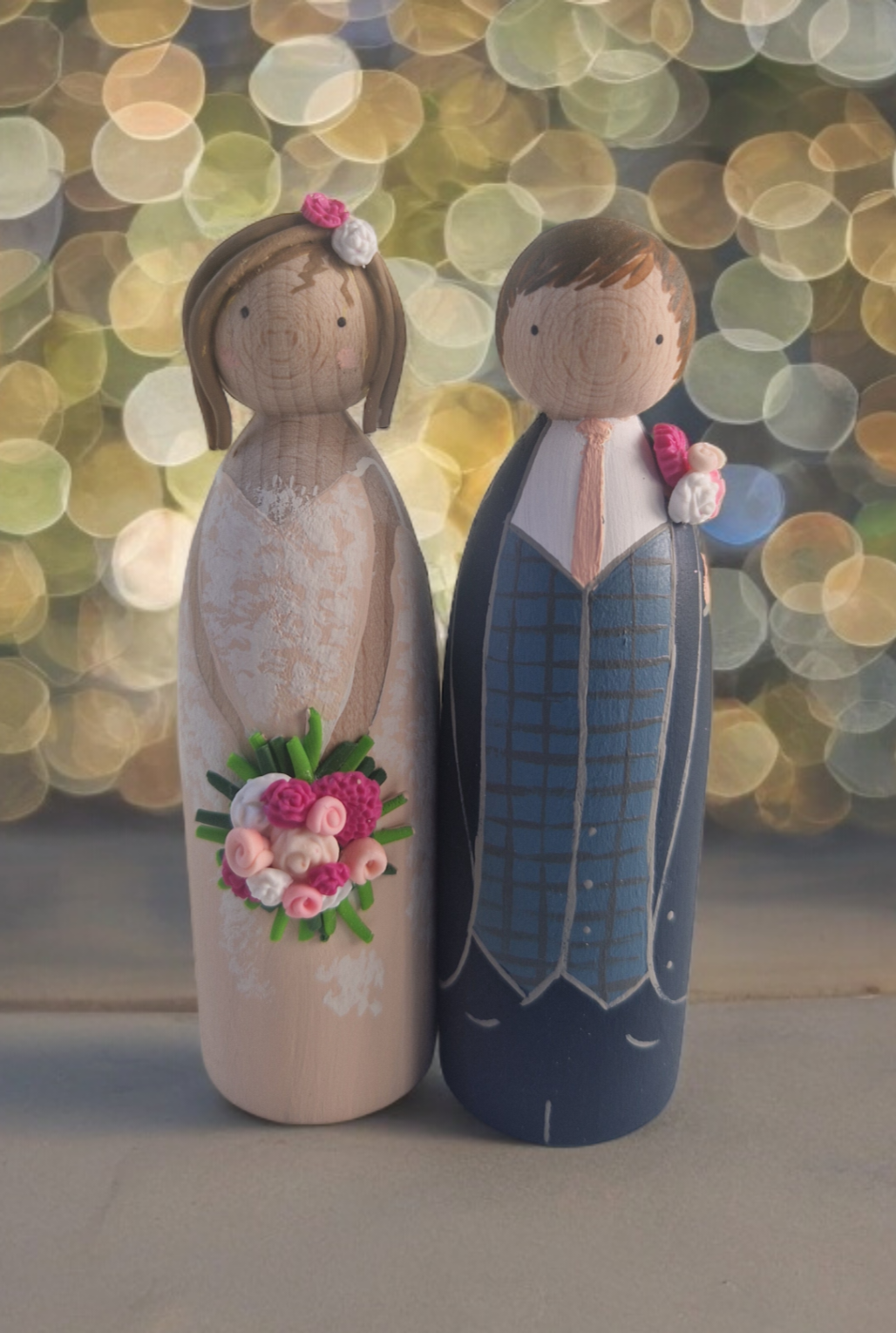 Wooden Peg Wedding Cake Toppers, Personalised