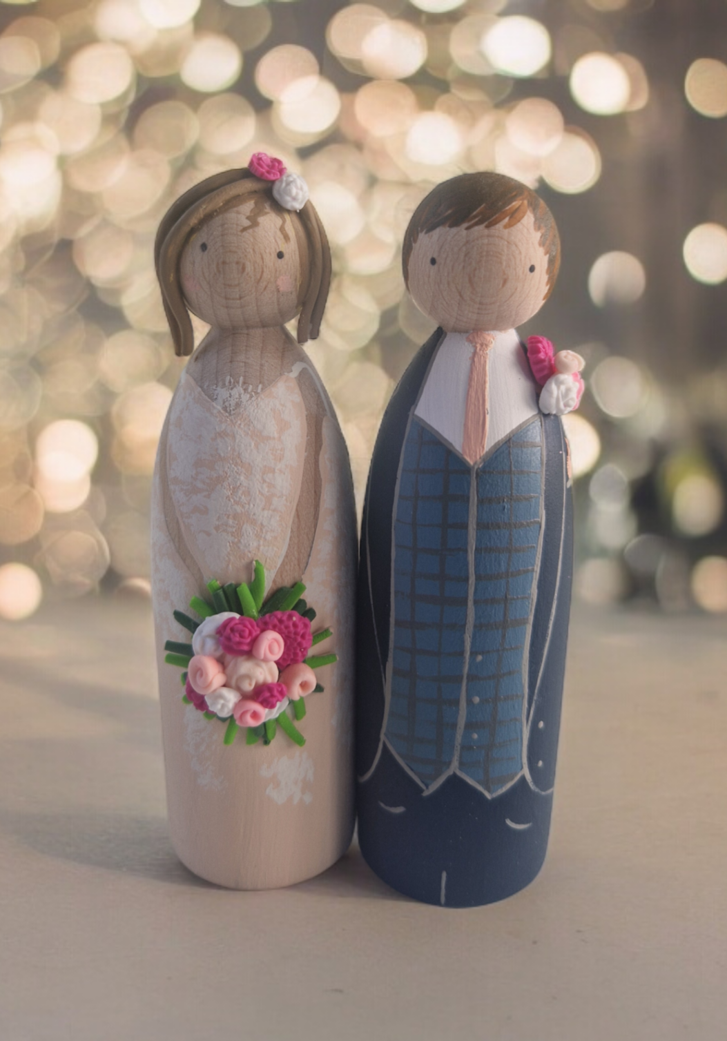 Wooden Peg Wedding Cake Toppers, Personalised