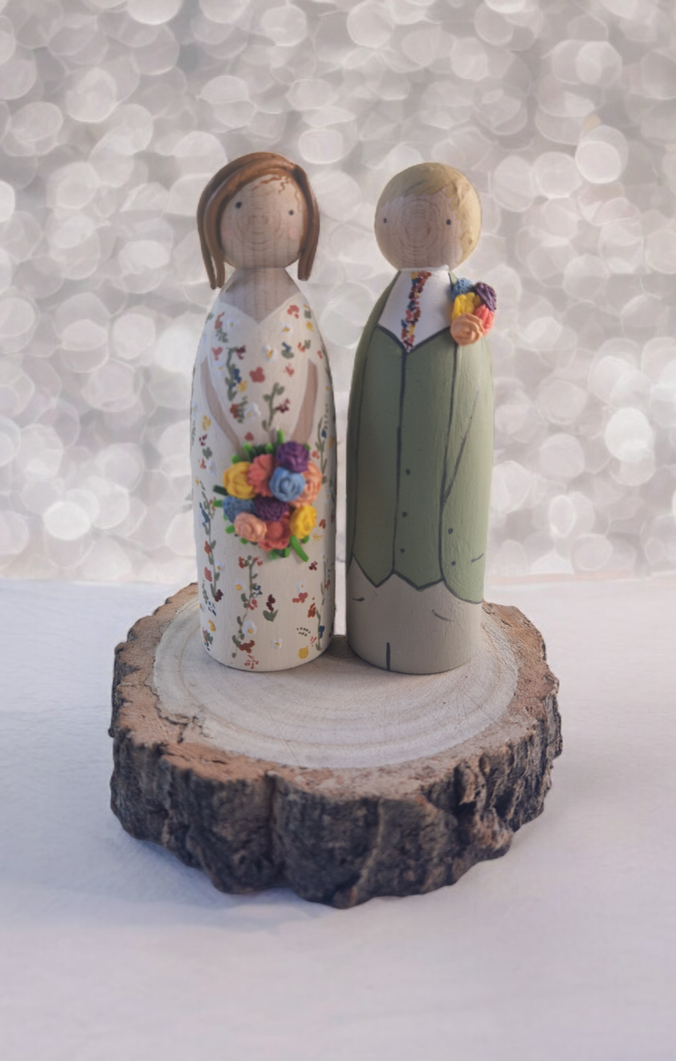 Wooden Peg Wedding Cake Toppers, Personalised