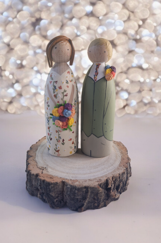 Wooden Peg Wedding Cake Toppers, Personalised