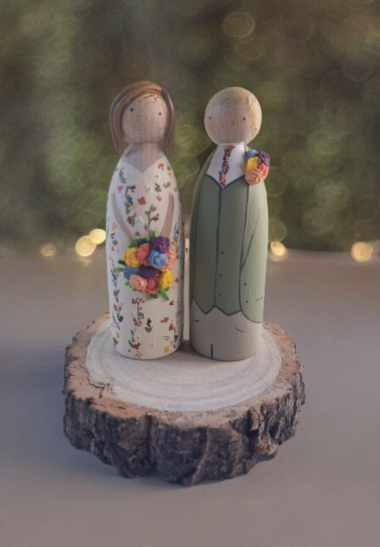 Wooden Peg Wedding Cake Toppers, Personalised