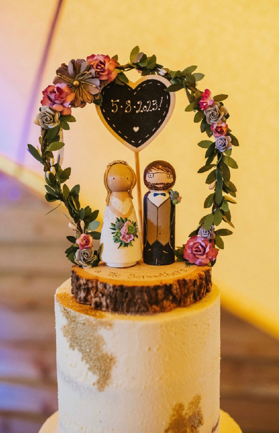 Wooden Peg Wedding Cake Toppers, Personalised