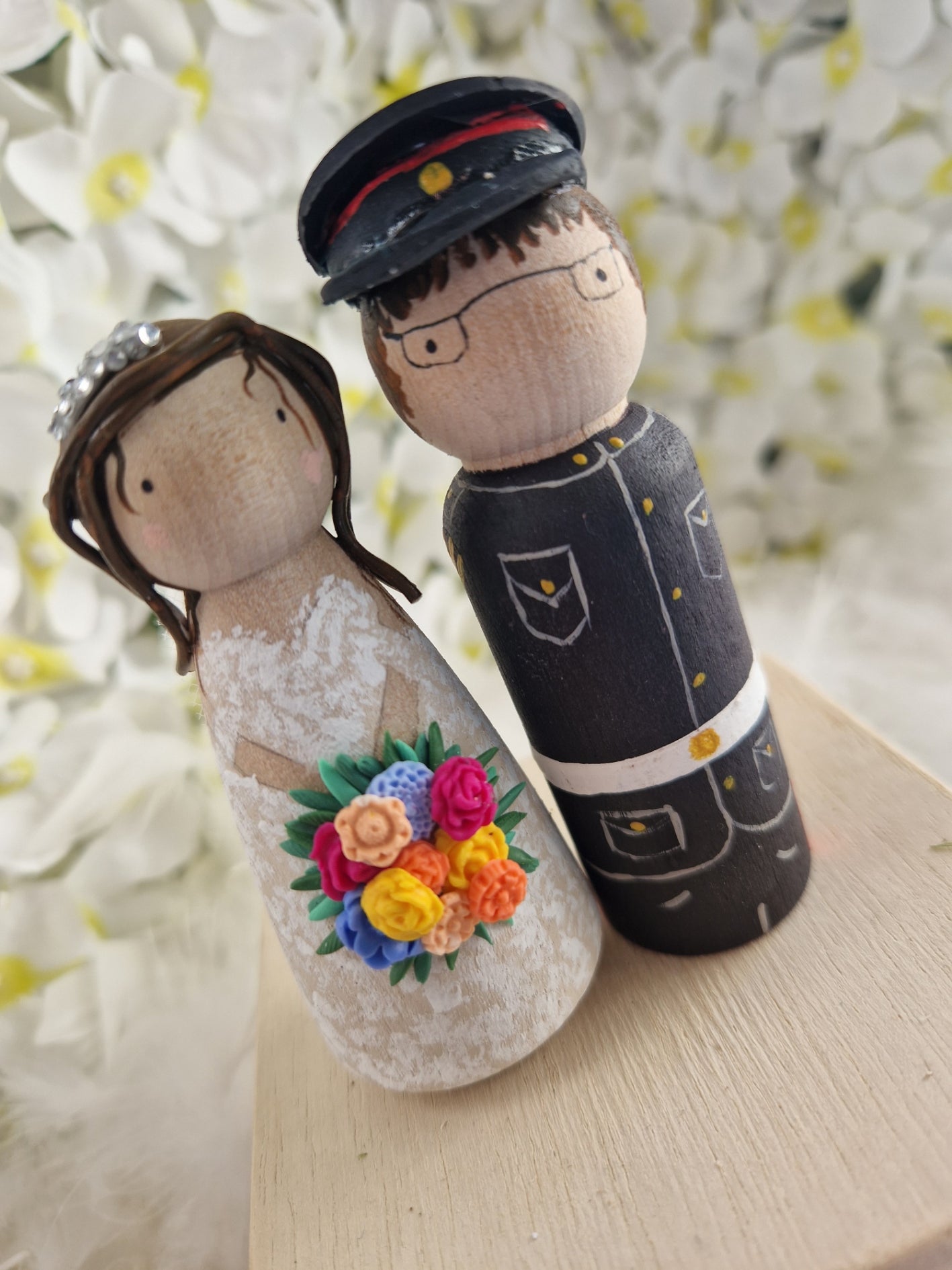 Wooden Peg Wedding Cake Toppers, Personalised