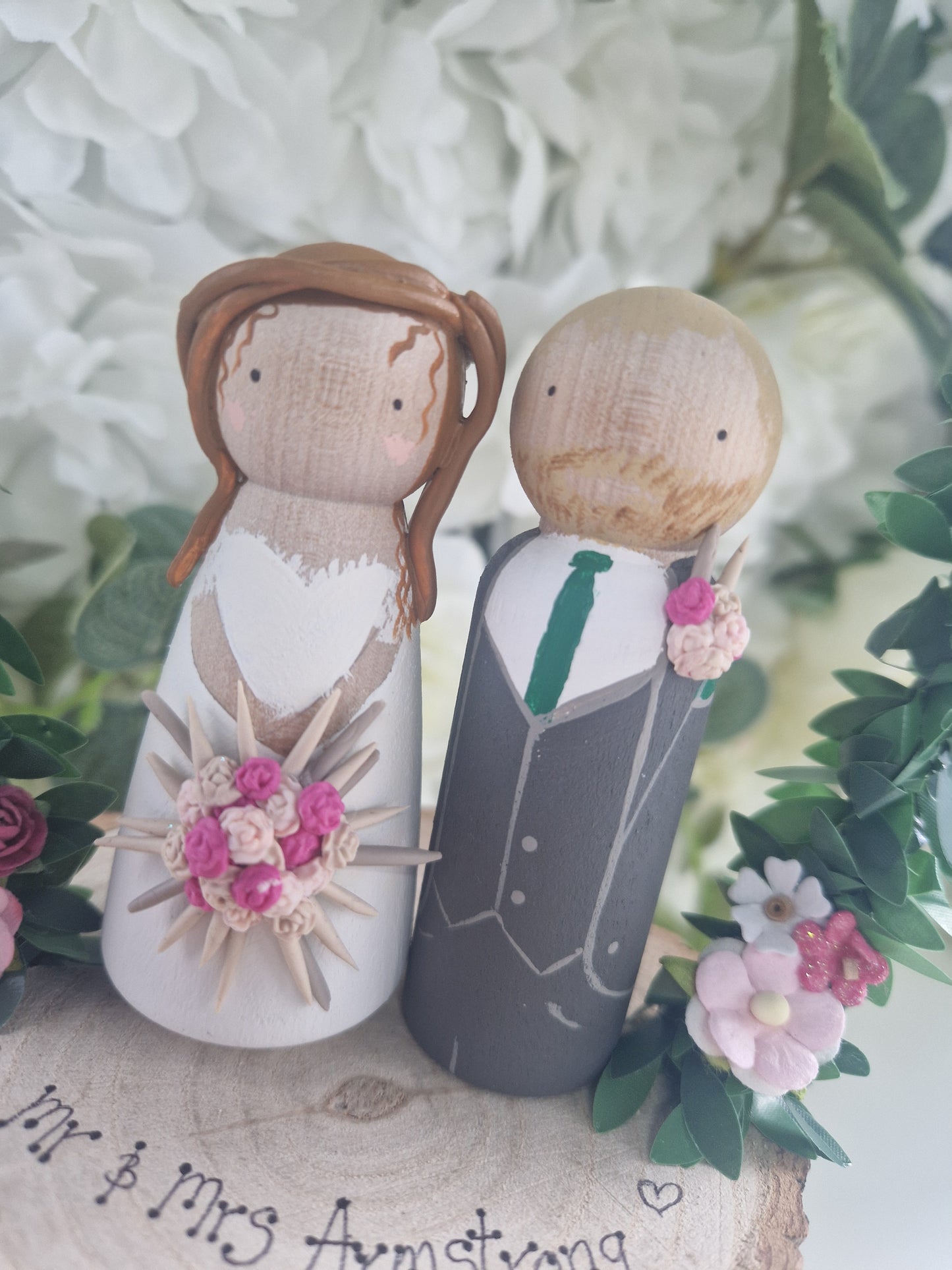 Wooden Peg Wedding Cake Toppers, Personalised