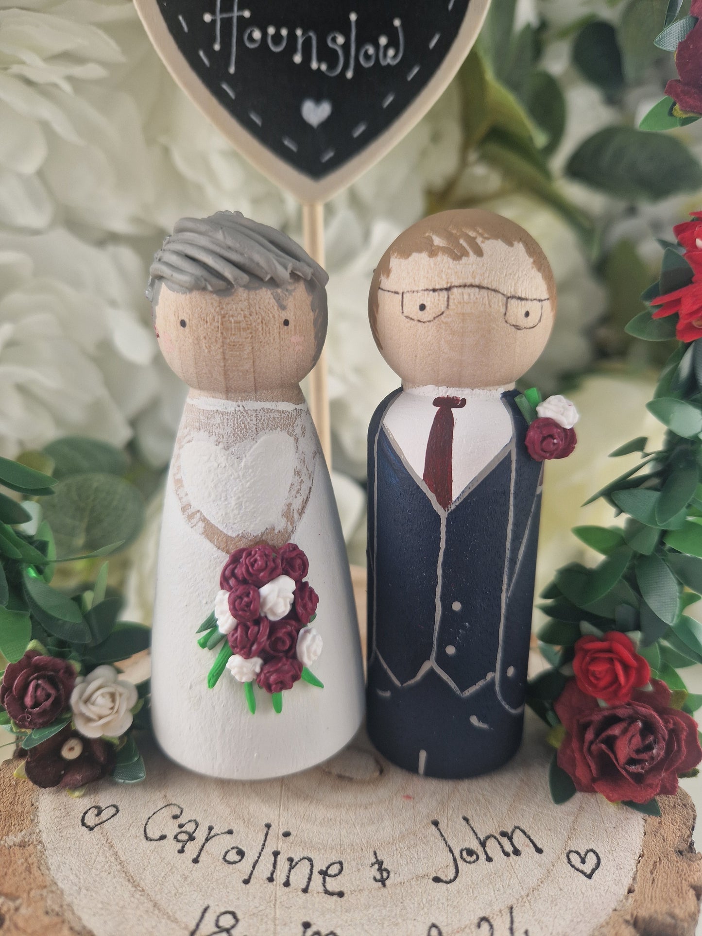 Wooden Peg Wedding Cake Toppers, Personalised