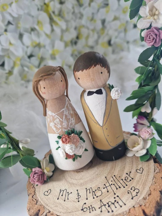 Wooden Peg Wedding Cake Toppers, Personalised