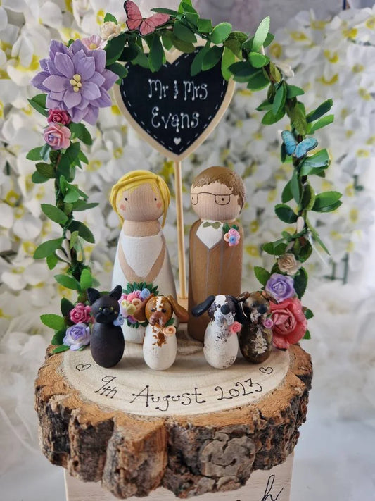 Wooden Peg Wedding Cake Toppers, Personalised