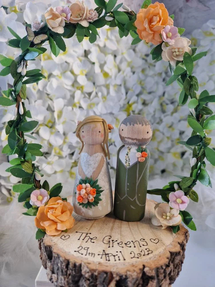 Wooden Peg Wedding Cake Toppers, Personalised