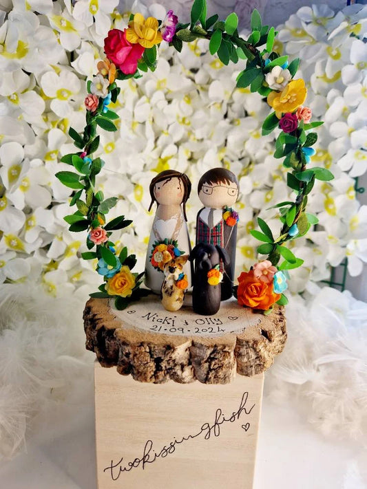 Wooden Peg Wedding Cake Toppers, Personalised