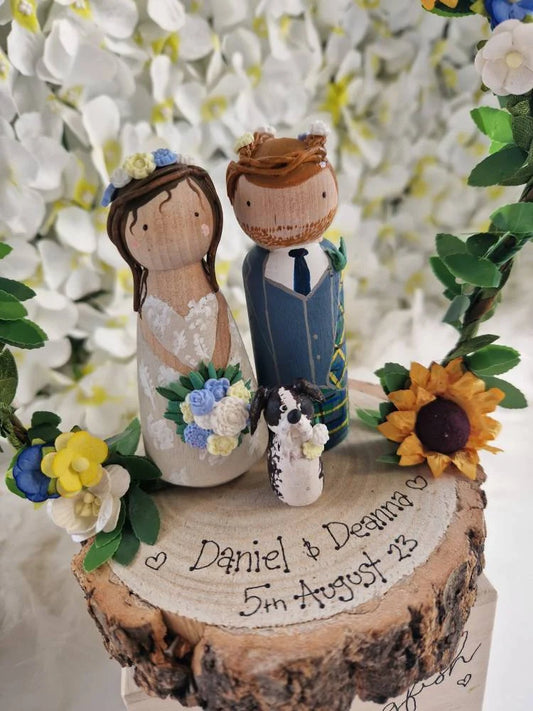 Wooden Peg Wedding Cake Toppers, Personalised