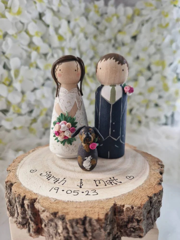 Wooden Peg Wedding Cake Toppers, Personalised