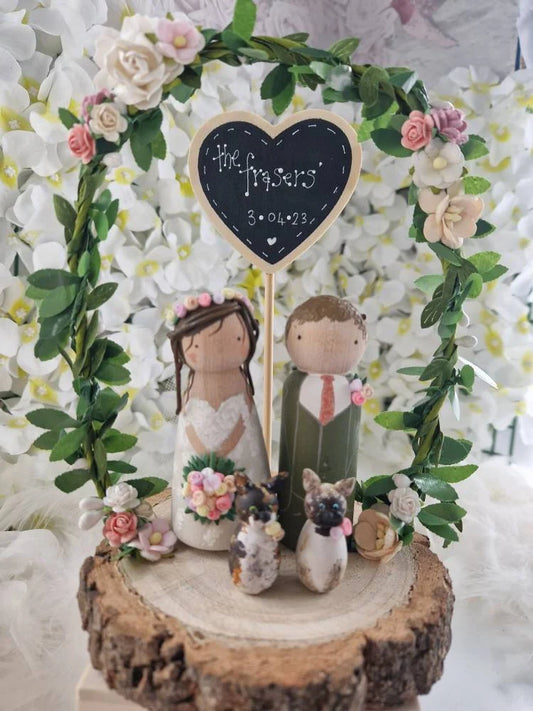 Wooden Peg Wedding Cake Toppers, Personalised