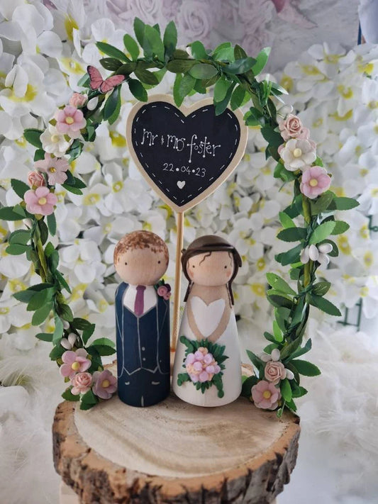 Wooden Peg Wedding Cake Toppers, Personalised